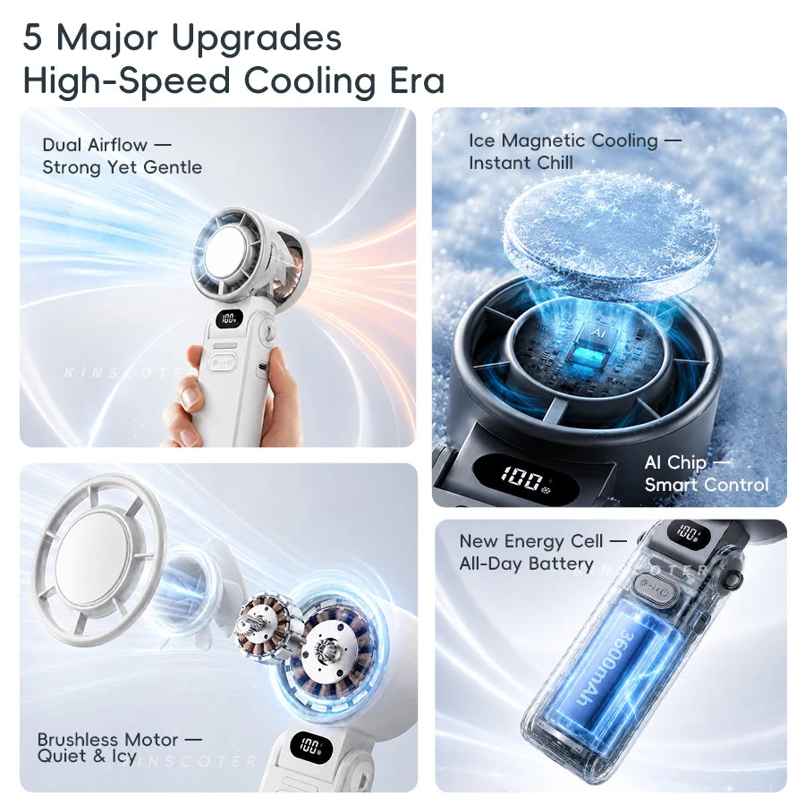 Mini Foldable Handheld Fan With 3600mAh Rechargeable Battery